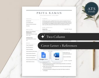 Modèle de CV à deux colonnes pour Google Docs, Word et Pages | CV moderne avec barre latérale, CV professionnel compatible avec les systèmes de suivi des candidatures (ATS), lettre de motivation et suivi des offres d'emploi