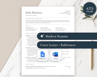 Modèle de CV ATS pour Google Docs et Word, CV moderne + Suivi des offres d'emploi