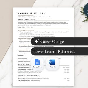 Functional Resume Template Google Docs Word | ATS Friendly Skills Based Career Change CV, Cover Letter + Job Tracker