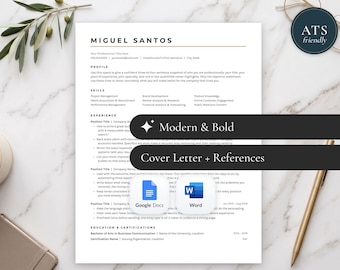 Modèle de CV moderne pour Google Docs, Word et Pages | CV professionnel et percutant, CV d'une page compatible avec les systèmes de suivi des candidatures (ATS), lettre de motivation + suivi des candidatures