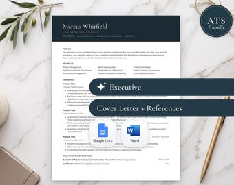 Modèle de CV pour cadres dirigeants (Google Docs, Word et Pages) | CV de PDG professionnel, CV de manager compatible avec les systèmes de suivi des candidatures (ATS), lettre de motivation + suivi des candidatures