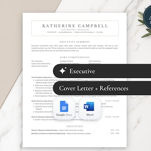 Executive Resume Template Google Docs, Word & Pages | Professional CEO CV, ATS Friendly Director Resume, Cover Letter + Job Tracker