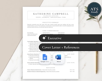 Modèle de CV pour cadres dirigeants (Google Docs, Word et Pages) | CV de PDG professionnel, CV de directeur compatible avec les systèmes de suivi des candidatures (ATS), lettre de motivation + suivi des candidatures