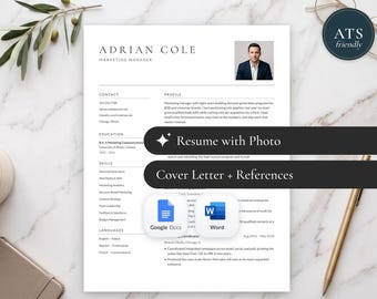 Modèle de CV avec photo, modèle de CV pour Google Docs et Word | CV professionnel moderne + lettre de motivation + suivi des candidatures