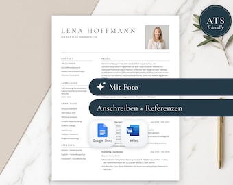Bewerbungsvorlage Deutsch, Lebenslauf mit Bild | Pages Word Google Docs, Deckblatt Anschreiben, Lebenslauf Vorlage Modern + Job Tracker
