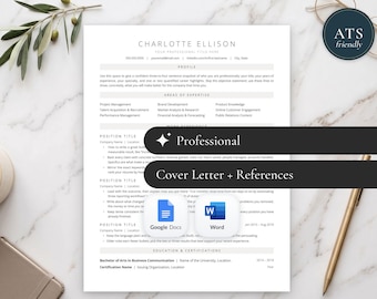 Modèle de CV professionnel pour Google Docs, Word et Pages | CV optimisé pour les systèmes de suivi des candidatures (ATS), CV moderne d'une page, lettre de motivation + suivi des candidatures