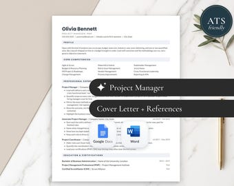 Modèle de CV de chef de projet compatible Google Docs et Word | CV Agile PMP optimisé pour les systèmes de suivi des candidatures, lettre de motivation et suivi des offres d'emploi