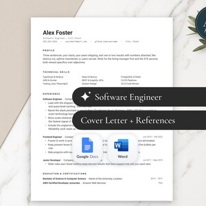 Software Engineer Resume Template Google Docs, Word | Tech Developer CV, ATS Friendly IT Resume, Cover Letter + Job Tracker