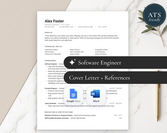 Modèle de CV d'ingénieur logiciel (Google Docs, Word) | CV de développeur technique, CV informatique compatible ATS, lettre de motivation + suivi des candidatures