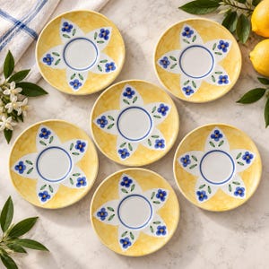 Vintage Williams Sonoma Nantucket ontbijtkopjes en schoteltjes, set van 6, gemaakt in Italië.