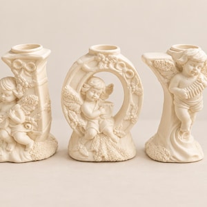 Vintage World Bazaar JOY Angel Candle Holders with Original Box | Set of 3