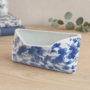 Vintage Blue and White Ivy Porcelain Letter Holder