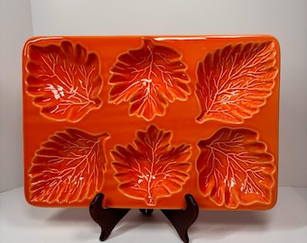 Farval Fall Leaves Leaf Serving Server Tray Candy Snack Nut Jello Mold 9" by 14"