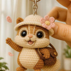 Sakura Scout Chipmunk Crochet Pattern | Amigurumi Keychain, Backpack Toy (PDF Download)