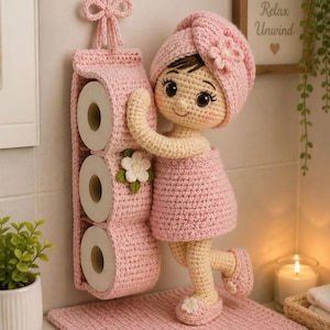 Crochet Spa Doll Toilet Paper Holder Pattern | Amigurumi Bathroom Decor (PDF Download)