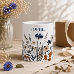 Personalized Mug | Custom Name Coffee Mug | Botanical Gift for Her | Bloom Untamed Wildflower | Custom Coffee Mug