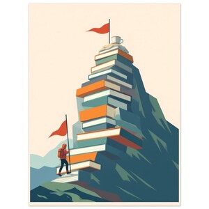 Book Lover Wall Art, Book Mountain Poster, Reading Nook Decor, Gift for Readers image 2