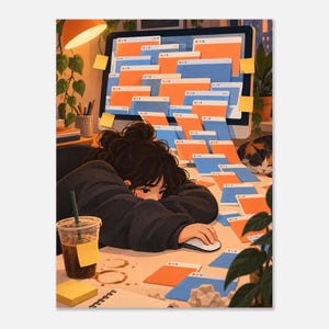Poster met een verzamelaar van browsertabbladen, grappige kunstprint voor op het bureau, cadeau voor programmeur