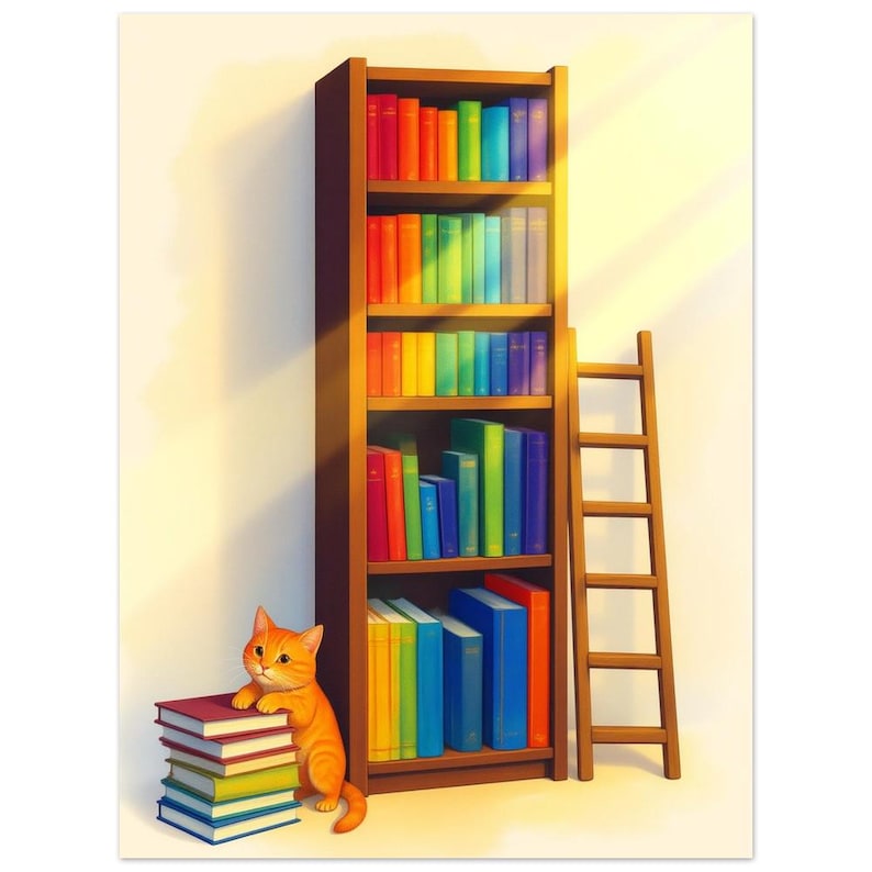 Regenbogen-Bücherregal-Poster, Geschenk für Bücherliebhaber, farbenfrohe Wanddekoration für die Leseecke, Dekoration für die Heimbibliothek Bild 2