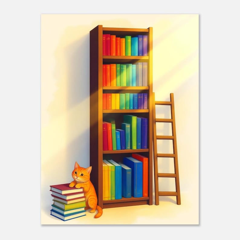 Regenbogen-Bücherregal-Poster, Geschenk für Bücherliebhaber, farbenfrohe Wanddekoration für die Leseecke, Dekoration für die Heimbibliothek Bild 1