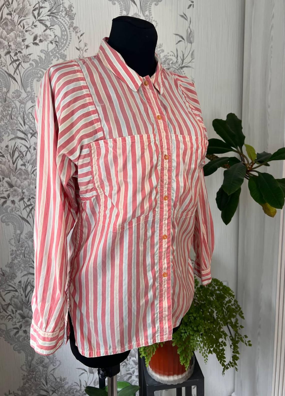 Jil Sander Pink Striped Silk Shirt Size S, Archive Jil Sander Plus Silk Blouse Women, Minimalist Italian Designer Button Down Top, photo 3 sur 5