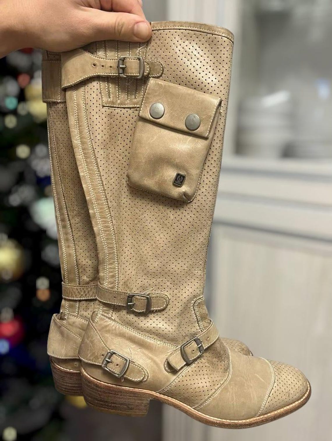 Belstaff Trialmaster 1955 Vintage Tall Brown Leather Boots Women’s EU 39 Made in Italy Moto Boho, foto 2 di 5