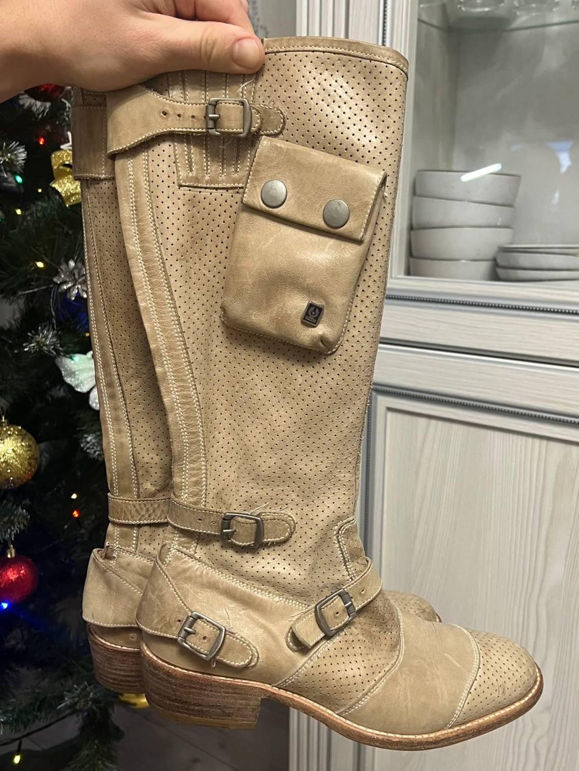 Belstaff Trialmaster 1955 Vintage Tall Brown Leather Boots Women’s EU 39 Made in Italy Moto Boho, foto 3 di 5
