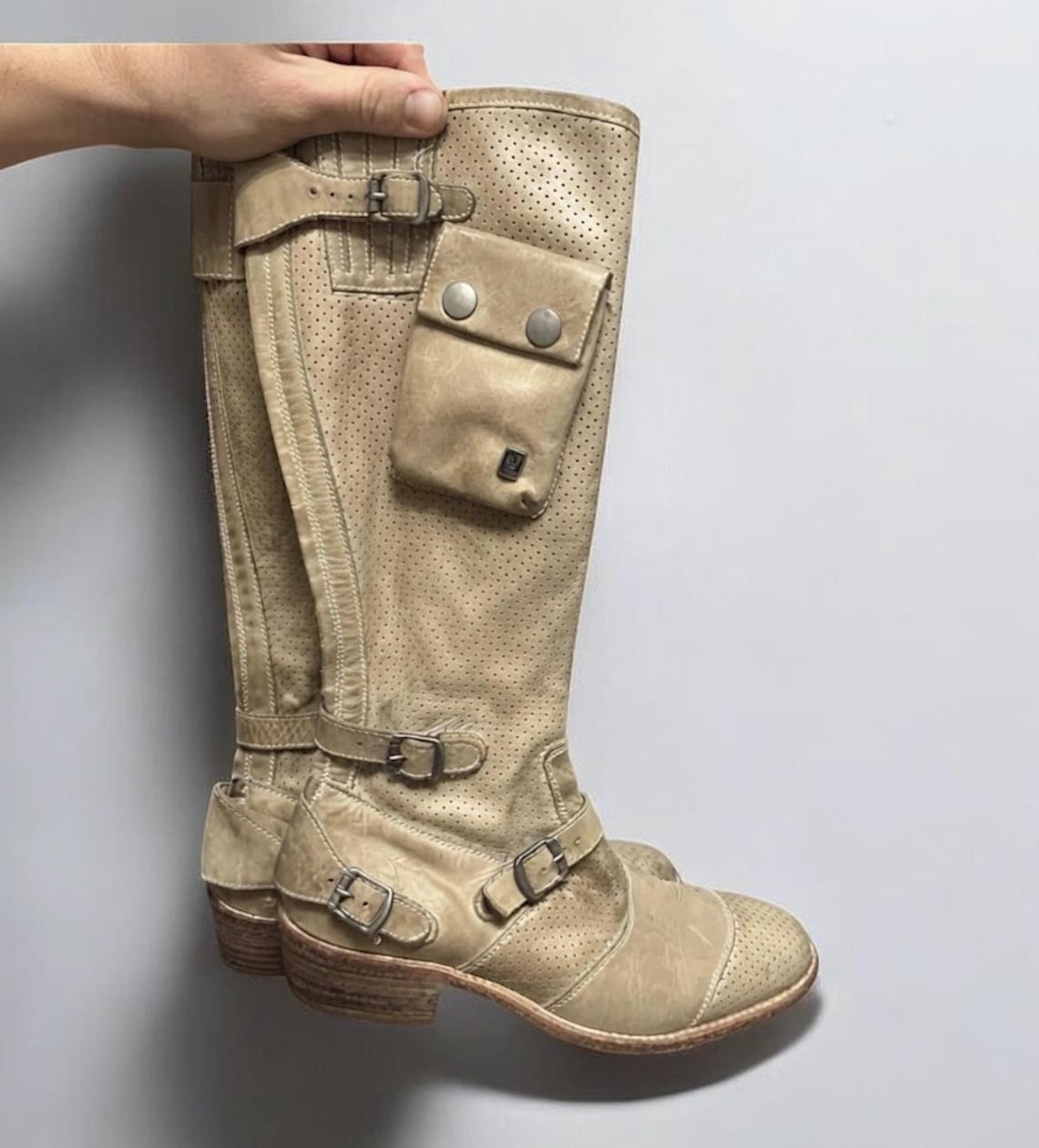 Belstaff Trialmaster 1955 Vintage Tall Brown Leather Boots Women’s EU 39 Made in Italy Moto Boho, foto 1 di 5