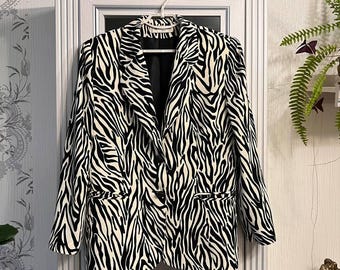 Blazer Sonia Rykiel Paris pour femme, imprimé zèbre, noir et blanc, mélange de viscose, taille M