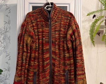 Pachamama Heren wollen vest met rits, veelkleurig, gevoerd met fleece, handgemaakt in Nepal, maat L/XL