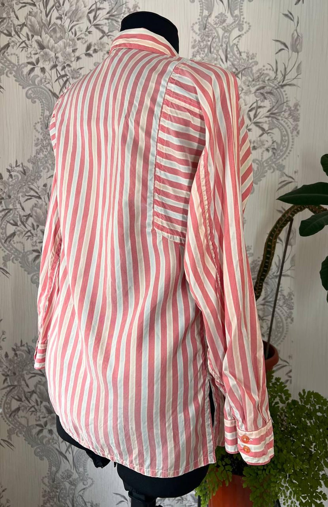 Jil Sander Pink Striped Silk Shirt Size S, Archive Jil Sander Plus Silk Blouse Women, Minimalist Italian Designer Button Down Top, photo 4 sur 5