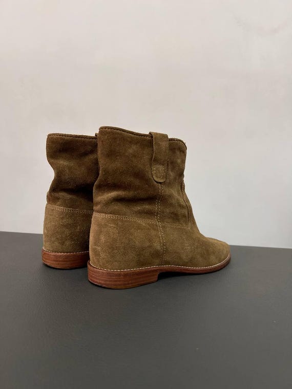 Isabel Marant Etoile Khaki Suede Ankle Boots Size 38, Western Cowboy Style Booties, Olive Green Designer Suede Shoes, Boho Chic View 2
