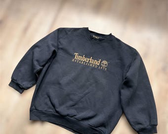 Vintage Timberland Crewneck Sweatshirt Men’s L Fits M Black Embroidered Logo Pullover Retro Streetwear