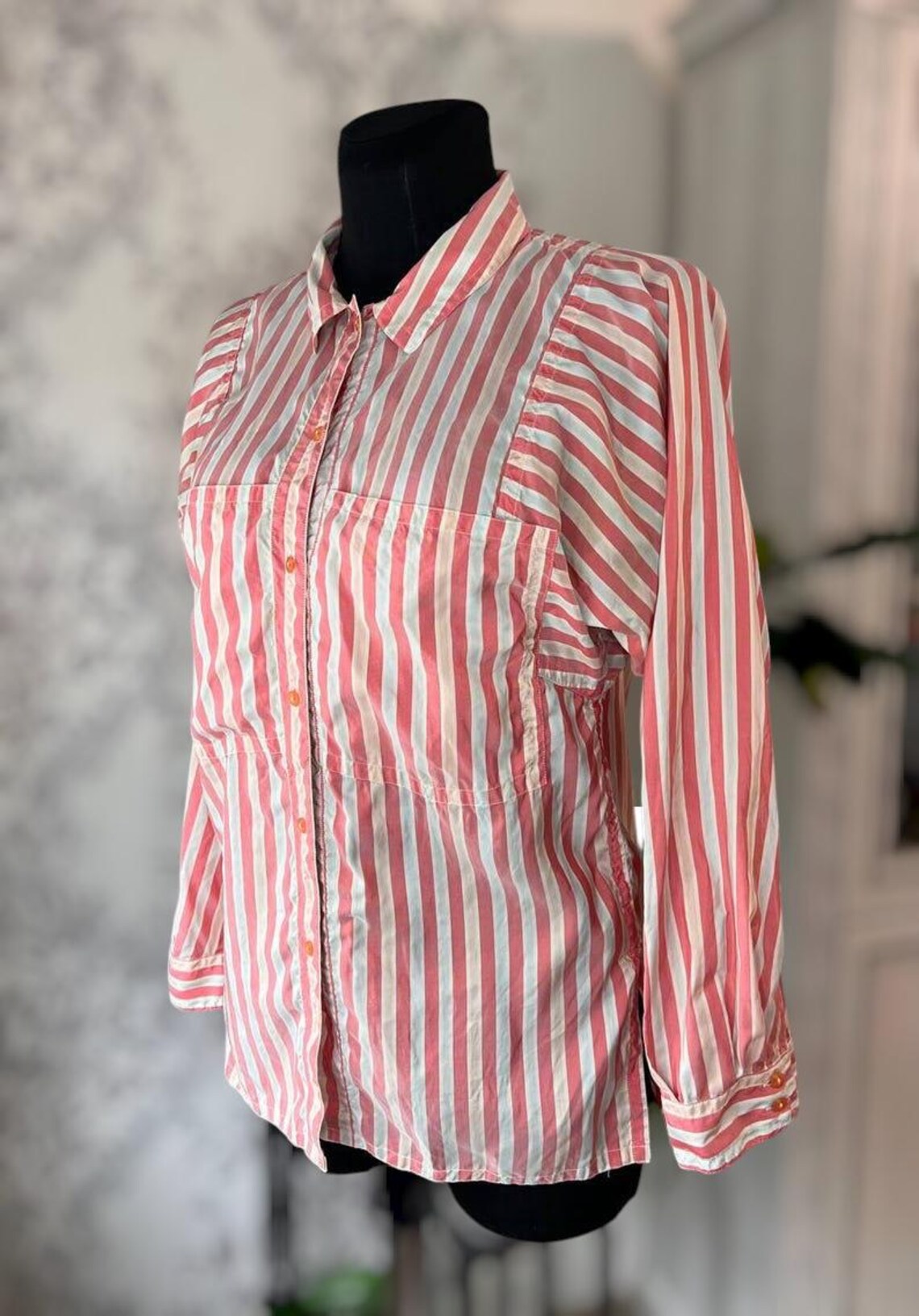 Jil Sander Pink Striped Silk Shirt Size S, Archive Jil Sander Plus Silk Blouse Women, Minimalist Italian Designer Button Down Top, photo 1 sur 5
