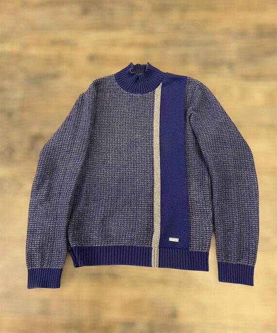 Dirk Bikkembergs, Vintage Dirk Bikkembergs Sweater Men L Purple Grey Textured Knit Italian Designer Wool Blend Pullover Rare Archive Streetwear Luxury Top