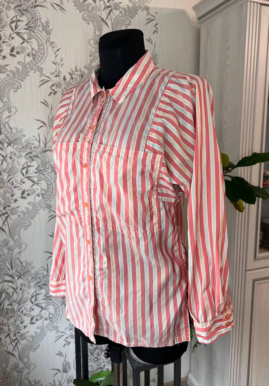 Jil Sander Pink Striped Silk Shirt Size S, Archive Jil Sander Plus Silk Blouse Women, Minimalist Italian Designer Button Down Top, photo 2 sur 5