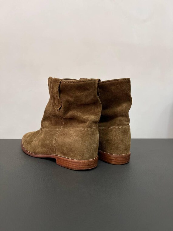Isabel Marant Etoile Khaki Suede Ankle Boots Size 38, Western Cowboy Style Booties, Olive Green Designer Suede Shoes, Boho Chic View 3