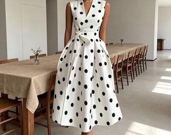 Abito vintage francese a pois / Abito lungo senza maniche stile Audrey Hepburn anni '50 / Abito estivo