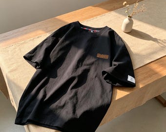 オーバーサイズ メンズ リネン T シャツ - ゆったりフィット サマーカジュアル T シャツ - ミニマリスト レトロ ストリートウェア トップス