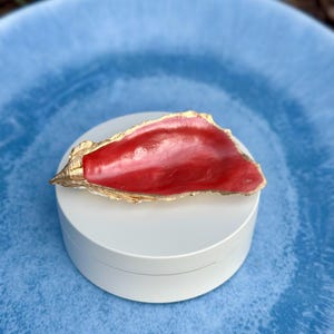 Ruby Tide Oyster Shell Ring Dish | Hand-Painted Coastal Trinket Tray| Jewelry Holder | Beach Gift
