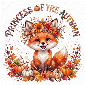 Autumn Fox Clipart Bundle, Baby Girl Shirt Design, Woodland Nursery Art (Digital Download)