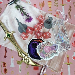 Fantasy Dice Set with Velvet Pouch and Themed Goodies