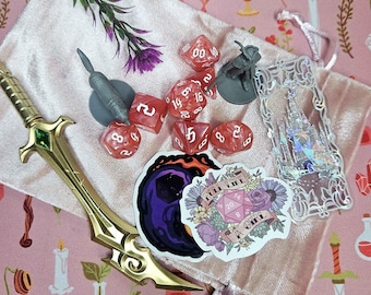 Fantasy Dice Set with Velvet Pouch and Themed Goodies