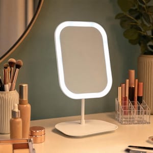 Espejo de maquillaje LED con pantalla táctil, espejo de tocador con luz de 3 colores, espejo de escritorio para vestirse, espejo de belleza para dormitorio para mujeres.