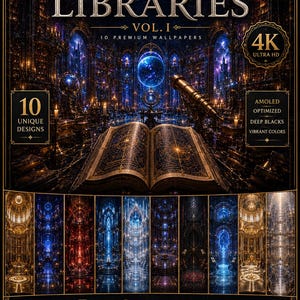 Hintergrundbilder mit geheimnisvollen Bibliotheken | 10 Fantasy-Bibliotheks-Hintergrundbilder | Magische Bibliotheks-Hintergründe in 4K | Digitaler Download für iPhone & Android