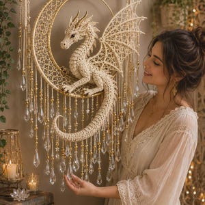 Häkelanleitung für einen himmlischen Monddrachen (PDF), Fantasie-Drachen-Wandbehang, gotische Wohndekoration, Makramee-Häkeldrache