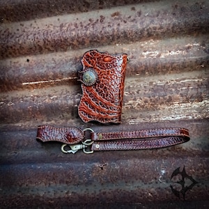 Leather carving medium wallet, leather wallet, leather tooled, chain wallet, dark themed design, surealist design, alternative style