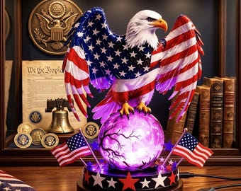 Patriotic Eagle USB LED Light - 4th of July Decorations Table Centerpiece, American Flag Independence Day Home Decor, Patriotic Holiday Gift