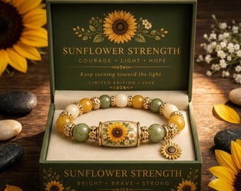 Sunflower Strength Beaded Bracelet • Courage, Light, Hope Charm Jewelry
