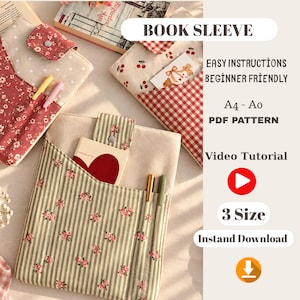 Patron de couture pour étui de livre, étui pour iPad et tablette (PDF), organiseur de livres avec poches, patron de couture pour pochette en tissu, téléchargement numérique